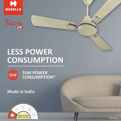 Havells 1200mm Festiva ES Ceiling Fan | Premium Finish, Decorative Fan, Elegant Looks, High Air Delivery, Energy Saving, 100% Pure Copper Motor | 2 Year Warranty | (Pack of 1, Pearl Ivory) - Image 2